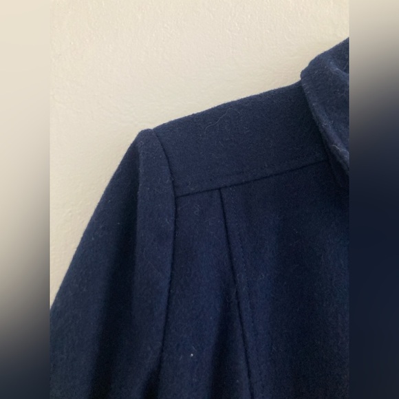 ASOS Wool Blend Coat Full Zip Navy Blue Asymmetric Military Preppy Academia US 8 - Picture 3 of 14